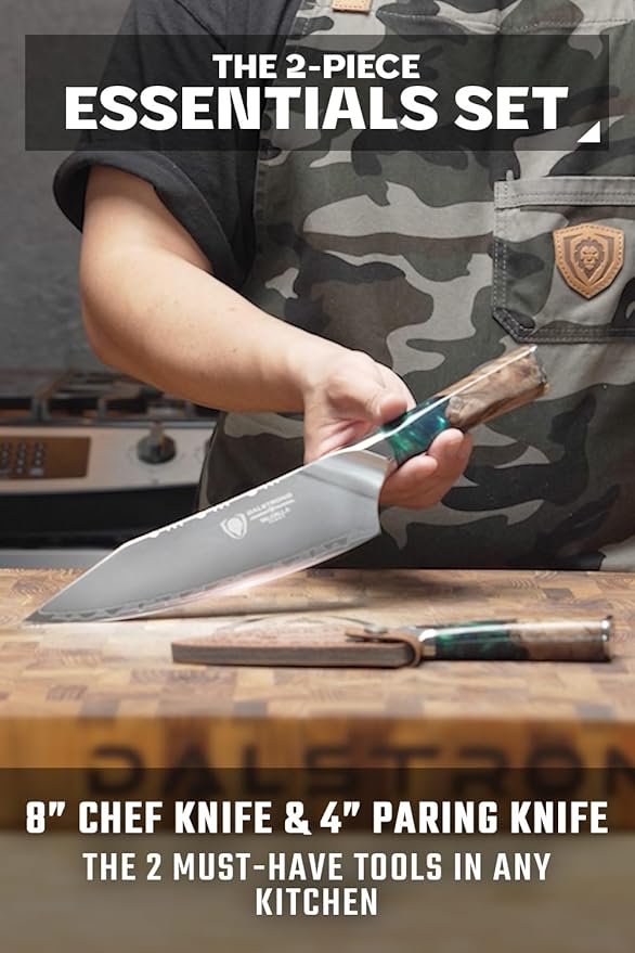 Dalstrong 2 Piece Knife Set - Chef Knife 8 inch & Paring Knife 4 inch - Valhalla Series - Premium 9CR18MOV HC Steel - Celestial Resin & Wood Handle - Razor Sharp - Essential Set - Leather Sheath
